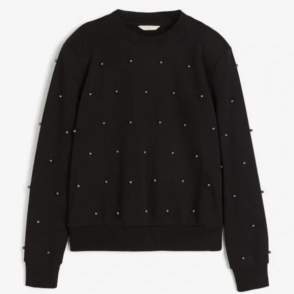 H&M NEW Black Studded Cotton Sweatshirt – Structured Shoulders – Size L - Picture 5 of 10